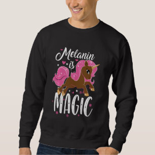 Cute Unicorn Black History Month Melanin Magic Gra Lång Ärmad Tröja
