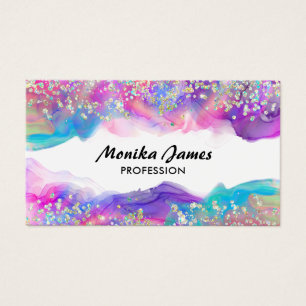Cute Unicorn Bläck Holography Faux Glitter Monogra Visitkort