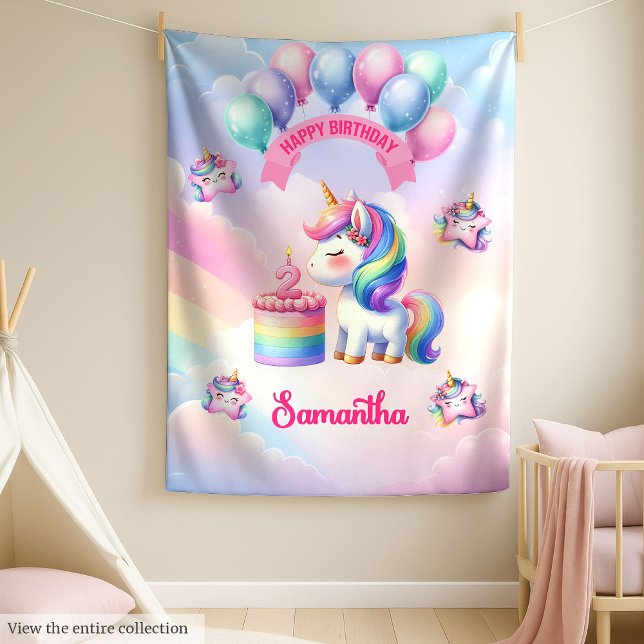 Cute Unicorn Blanket Rosa Lila 2:a födelsedagen Fleecefilt (Cute Unicorn Blanket Pink Purple 2nd Birthday)