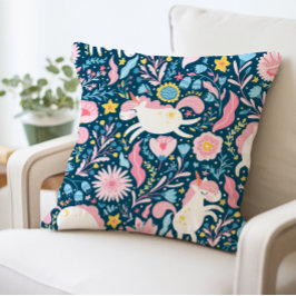 Cute Unicorn Blommigt Pillow, Whimsical Animal Kudde