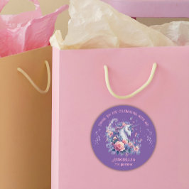 Cute Unicorn Blommigt Rosa Lila Girl Birthday Runt Klistermärke