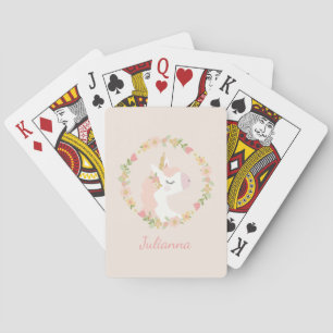 Cute Unicorn Blommigt WAN Rosa Anpassat namn Casinokort