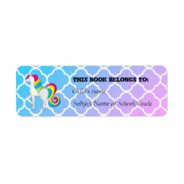Cute Unicorn Blue och Rosa Quatrefoil Returadress Etikett