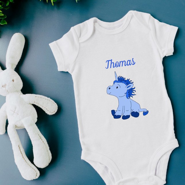 Cute Unicorn Blue Pojke Namn T Shirt (Skapare uppladdad)