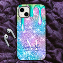 Cute unicorn blue rosa glitter droppar monogram