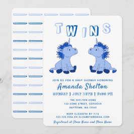 Cute Unicorn Blue Twillingars Boys Baby Shower Inbjudningar