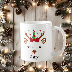 Cute Unicorn Bow Reindeer jul Mugg