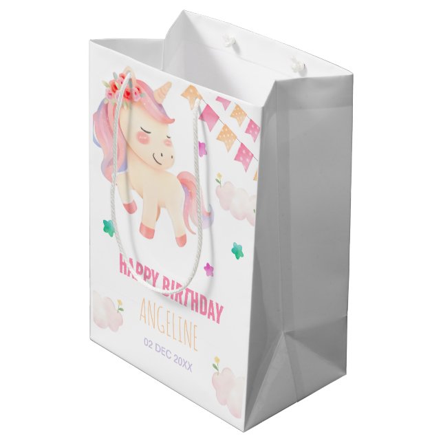 Cute Unicorn Bunting Flagga Girl Birthday (Baksidan Vinklad)