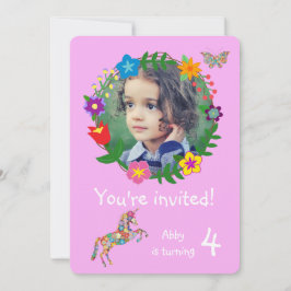 Cute Unicorn Butterfly Flowers Girls Party Inbjudningar