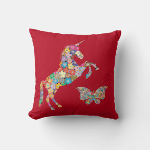 Cute Unicorn Butterfly Flowers Pillow för barn Kudde