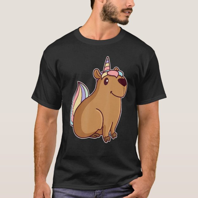 Cute Unicorn Capybara T Shirt (Framsida)