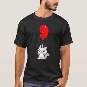 Cute Unicorn Cat 9:e födelsedag Kids Balloon Party T Shirt