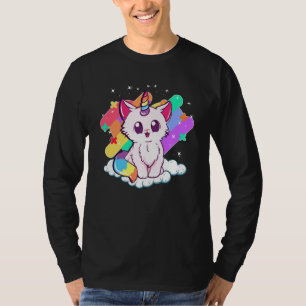 Cute Unicorn Cat Adsible Magic Rainbow Kattunge T Shirt