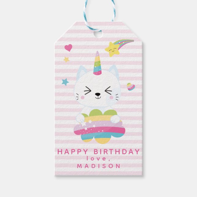 Cute Unicorn Cat - Bards Birthday Presentetikett (Framsidan)