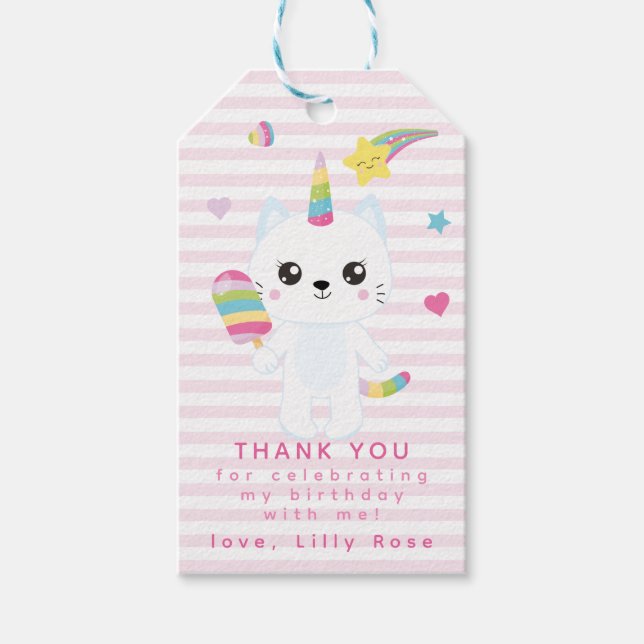 Cute Unicorn Cat - Bards Birthday Tack Presentetikett (Framsidan)