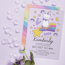 Cute Unicorn Cat Barns födelsedag Party Inbjudningar
