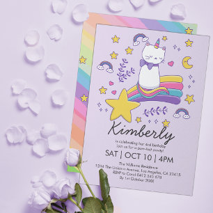 Cute Unicorn Cat Barns födelsedag Party Inbjudningar