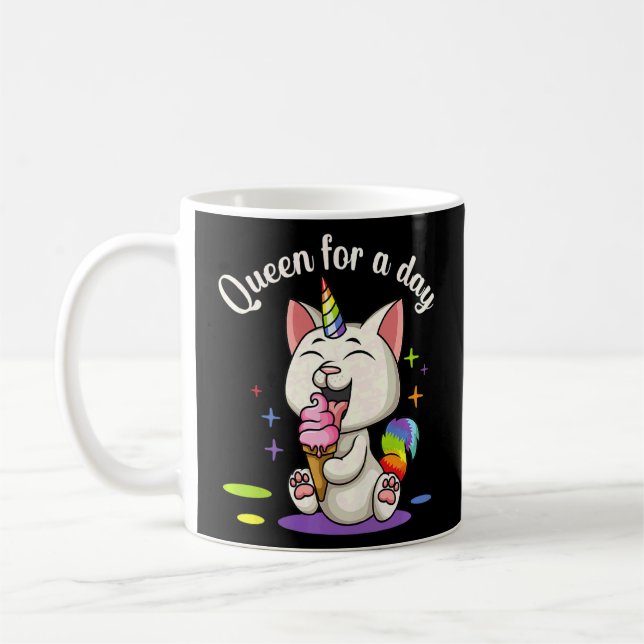 Cute Unicorn Cat Eating Ice Cream Unicorn Queen Fo Kaffemugg (Vänster)