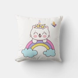 Cute unicorn cat on rainbow dekorativ kudde
