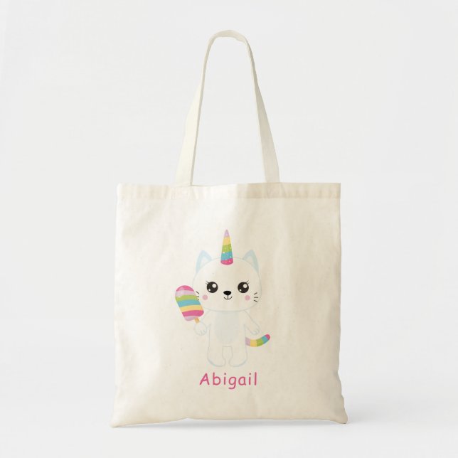 Cute Unicorn Cat - Personlig Kids Tote Bag Tygkasse (Framsidan)