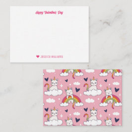 Cute Unicorn Cat Rainbow Cloud Valentindagen Anteckningskort