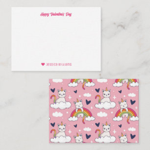 Cute Unicorn Cat Rainbow Cloud Valentindagen Anteckningskort