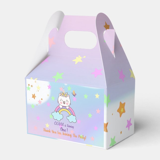 Cute Unicorn Cat Rainbow Stars 1:a födelsedag Presentaskar (Framsidan Sidan)
