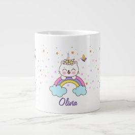 Cute Unicorn Cat Rainbow Stars Birthday Girl Namn Jumbo Mugg