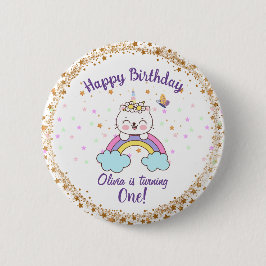 Cute Unicorn Cat Rainbow Stars Girl 1st Birthday Knapp