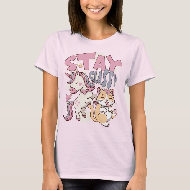 Cute unicorn cat - Stanna i klass T Shirt (Framsida)