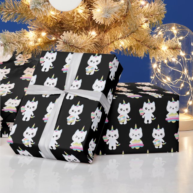 Cute Unicorn Cats Black Mönster Presentpapper (Helgdagar)