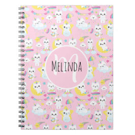 Cute Unicorn Cats Ljusare rosa Mönster Anteckningsbok