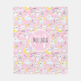 Cute Unicorn Cats Ljusare rosa Mönster Fleecefilt