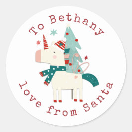 Cute Unicorn Child Namn Kärlek juljul Runt Klistermärke