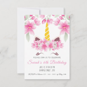 Cute Unicorn Children Birthday bjudande OSA Kort