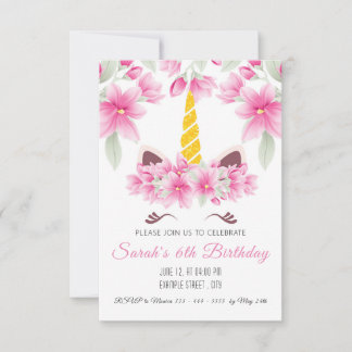 Cute Unicorn Children Birthday bjudande OSA Kort