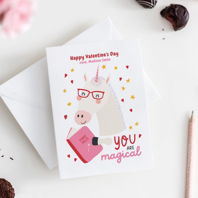 Cute Unicorn Classroom Barn Valentine Day Cards Anteckningskort (Kids Valentine's Day Card)