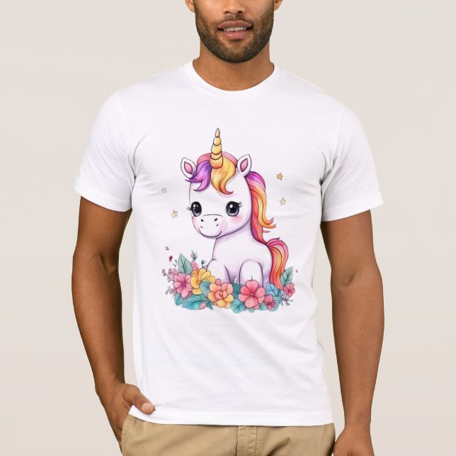 Cute Unicorn Coola Rainbow positiv T Shirt (Framsida)