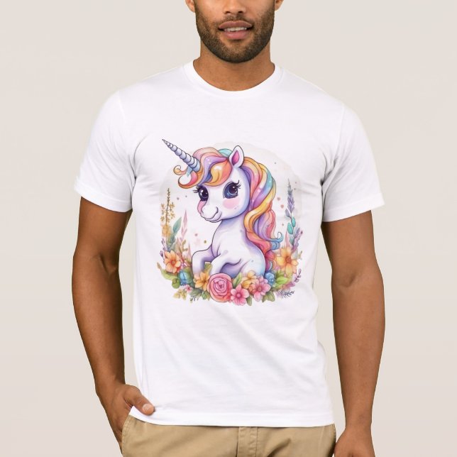 Cute Unicorn Coola Rainbow positiv T Shirt (Framsida)