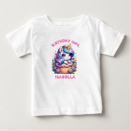 Cute Unicorn & Cupcoa Personlig Birthday Girl T Shirt
