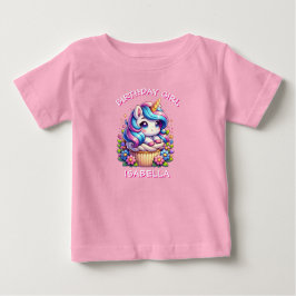 Cute Unicorn & Cupcoa Personlig Birthday Girl T Shirt