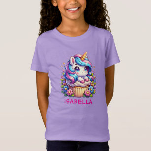 Cute Unicorn & Cupcoa Personlig Birthday Girl T Shirt