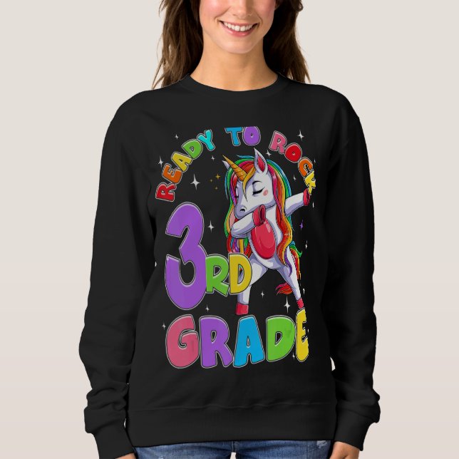 Cute Unicorn Dabbing 3rd Klass Lycklig First Schoo T Shirt (Framsida)