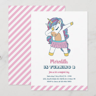 Cute Unicorn Dabbing Kids Girls Birthday Inbjudningar