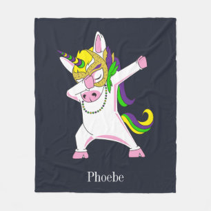 Cute Unicorn Dabbing Lila Rosa Fleecefilt