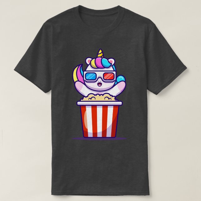 Cute Unicorn Eatcorn Popcorn T Shirt (Design framsida)