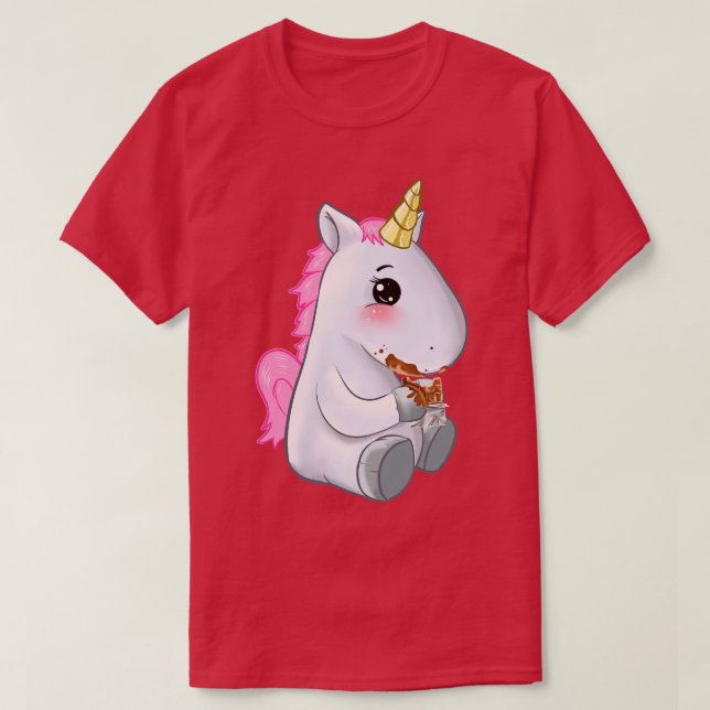 Cute Unicorn Eating Chocolate Gift Idea T Shirt (Design framsida)