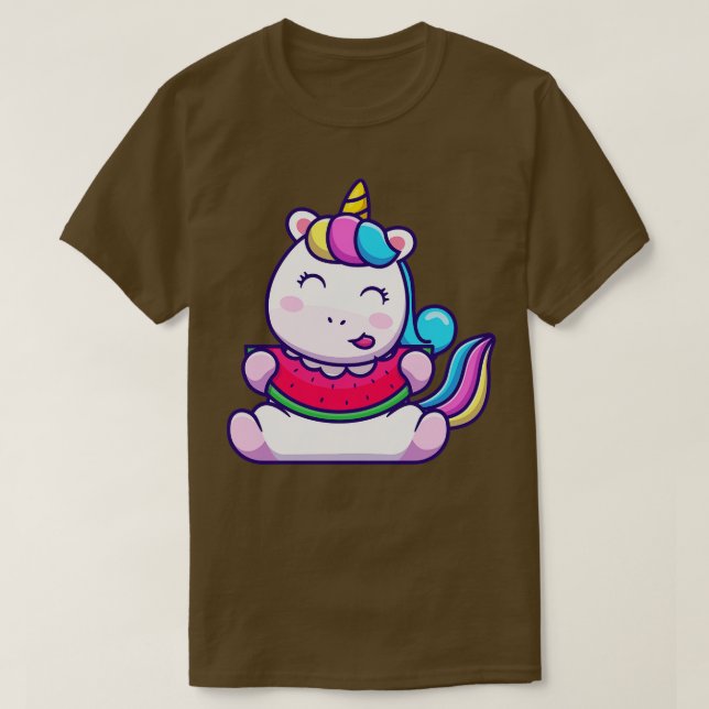 Cute Unicorn Eating Watermelon T Shirt (Design framsida)