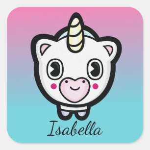 Cute Unicorn Emoji Ombre Name Stickers Fyrkantigt Klistermärke