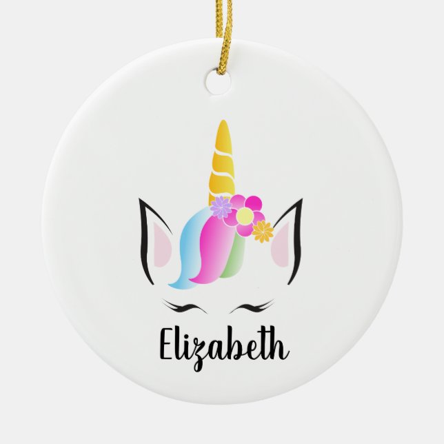 Cute Unicorn Eyelash Personlig jul Julgransprydnad Keramik (Framsidan)